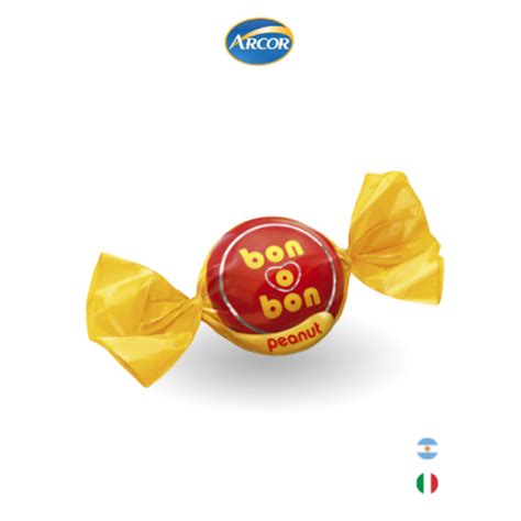Logotipo de Arcor y bombones Bon o Bon mostrando su interior de crema