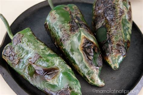 chiles poblanos asados para la salsa