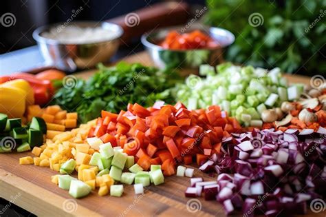 Una variedad de verduras frescas cortadas y listas para ser añadidas al curry verde tailandés