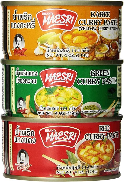 Comparativa visual de las pastas de curry verde, rojo y amarillo tailandés