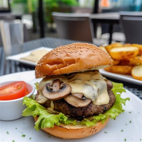 Foto de una hamburguesa gourmet con champiñones