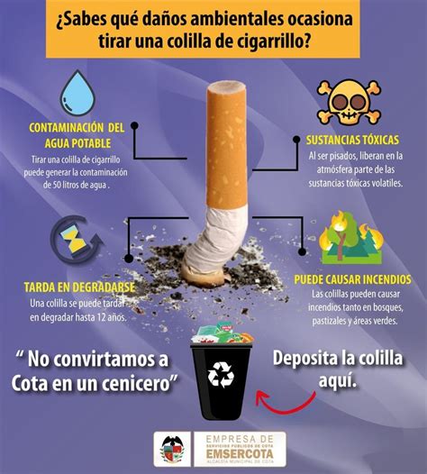 Infografía que muestra los componentes nocivos de una colilla de cigarrillo y su impacto en el agua.
