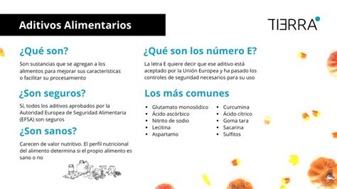 Esquema informativo sobre los ingredientes y aditivos alimentarios presentes en el producto