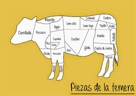Diagrama de las partes de la res y aves utilizadas para hacer caldos de carne y pollo.