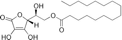 Esquema molecular del Palmitato de Ascorbilo y su relación con el Ácido Ascórbico y el Ácido Palmítico
