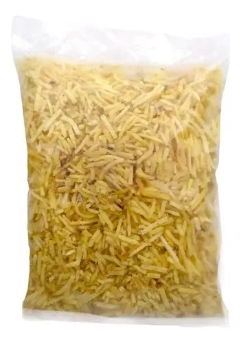 Fotografía del empaque de 1kg de papas al hilo, destacando la marca y el peso.