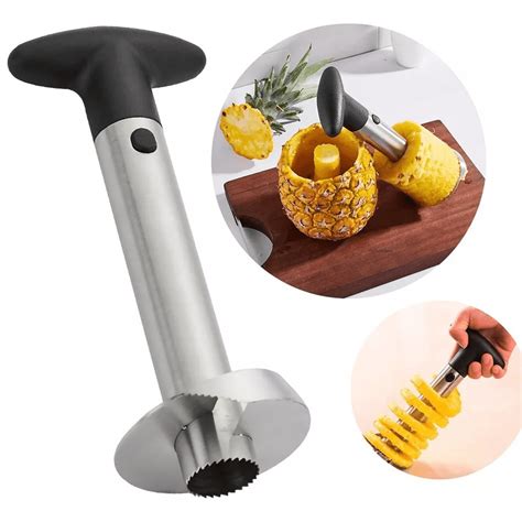 Comparativa visual de diferentes modelos de descorazonadores de piña, resaltando el mango ergonómico del modelo Mainstays.