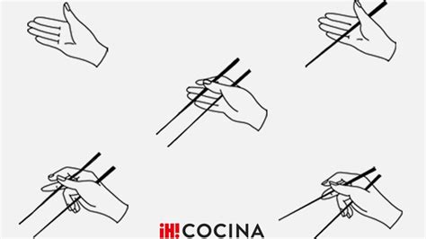 ilustración detallada mostrando la forma correcta de sujetar los palillos y comer sushi