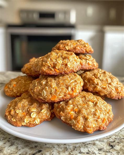 Fotografía cenital de galletas de zanahoria recién horneadas sobre una bandeja con papel encerado