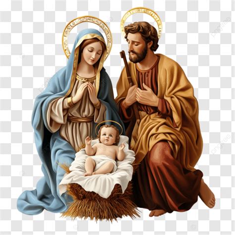Representación de la Sagrada Familia en un pesebre con el Niño Jesús.