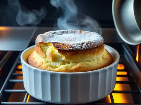 Ilustración de un soufflé dorado y esponjoso recién salido del horno.