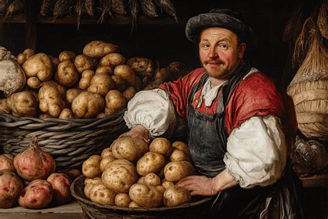 Ilustración histórica de la llegada de la patata a Europa.