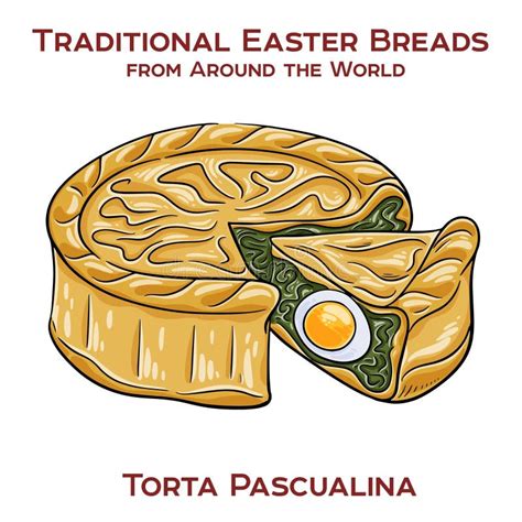 Ilustración de una torta pascualina tradicional con bordes dorados y relleno visible