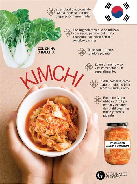 Infografía de ingredientes clave de la gastronomía coreana: arroz, kimchi, gochujang, aceite de sésamo, ajo, jengibre.