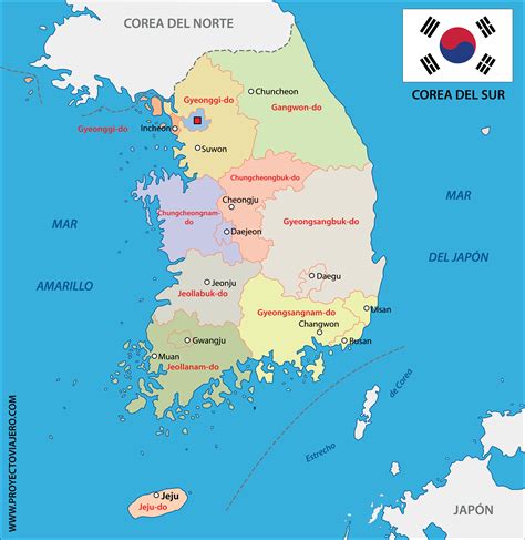 Mapa interactivo de Corea del Sur destacando las regiones mencionadas y sus platos emblemáticos.