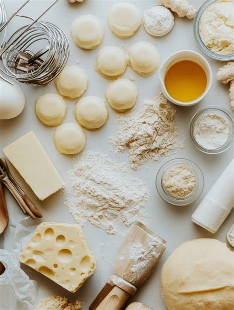 Fotografía de los ingredientes de la masa dispuestos para su preparación: harina, manteca, huevo, agua y sal.