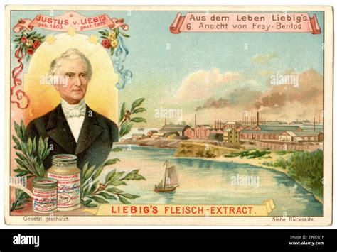 Ilustración histórica de Justus von Liebig o envases antiguos de productos Maggi