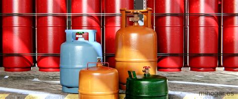 Ilustración de diferentes tipos de bombonas de gas con sus capacidades.