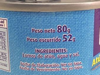 Etiquetado de un producto congelado mostrando peso neto y peso escurrido