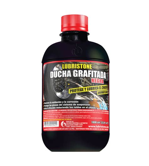 Composición de la ducha grafitada: aceites, espesantes, adherentes, antioxidantes y grafito micronizado.