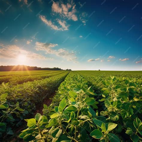 Campo de cultivo de soja bajo el sol