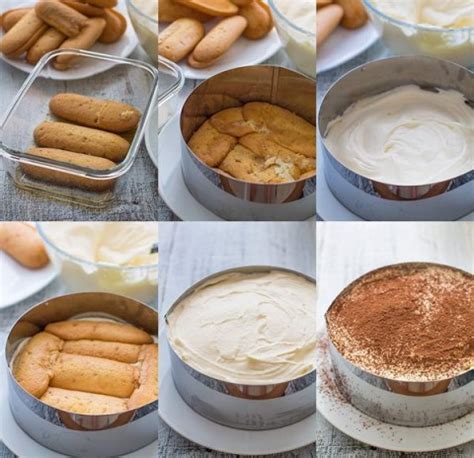 Montaje en capas de un tiramisú sin azúcar en un molde de cristal.