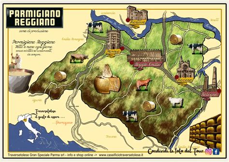Mapa de las regiones de producción del Parmigiano Reggiano en Italia