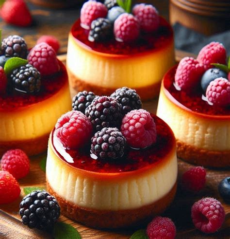 Mini cheesecakes decoradas con moras frescas