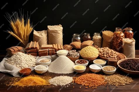 Variedad de harinas (trigo, maíz, arroz, legumbres, almendras) en recipientes, mostrando diferentes colores y texturas