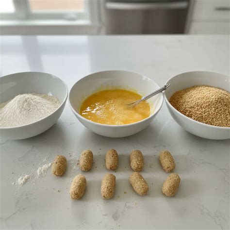 Diagrama de los tres platos de rebozado: harina, huevo batido y panko para un empanado perfecto.