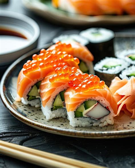Presentación final de un Sushi Cake decorado