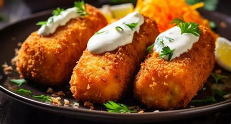 Plato servido de croquetas de zanahoria doradas y crujientes acompañadas con ensalada fresca