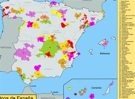 Mapa de España destacando las principales regiones productoras de jamón ibérico y serrano con sus D.O.P.