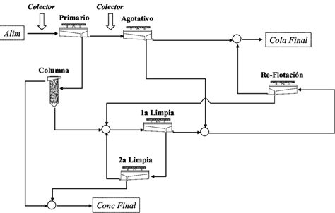 Diagrama de flujo del proceso de flotación y chancado en una planta minera