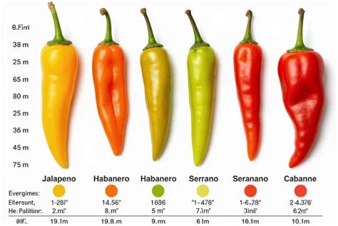 Ilustración o infografía de diferentes tipos de ajíes (rocoto, amarillo, habanero, jalapeño, serrano) con indicación de su nivel de picor