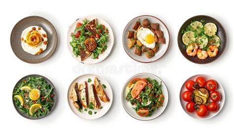 Ilustración de varios platos de albóndigas con diferentes guarniciones