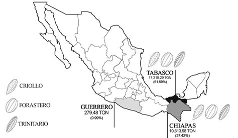 Mapa esquemático de las principales regiones productoras de cacao fino de aroma en Venezuela, destacando el eje Miranda-Aragua.