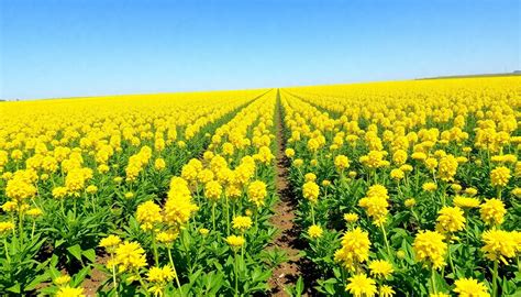 Fotografía de campo de cultivo de mostaza amarilla orgánica en Saskatchewan