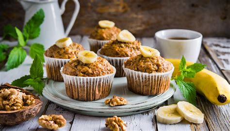 Fotografía cenital de los muffins decorados con nueces y cobertura de queso