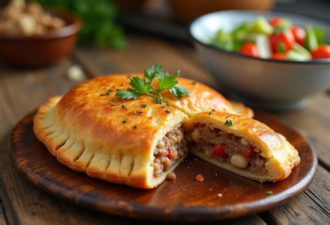 Fotografía de una empanada dorada y apetitosa, lista para ser degustada.