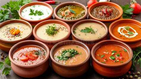 Ilustración de diferentes tipos de sopas de pollo con ingredientes variados.