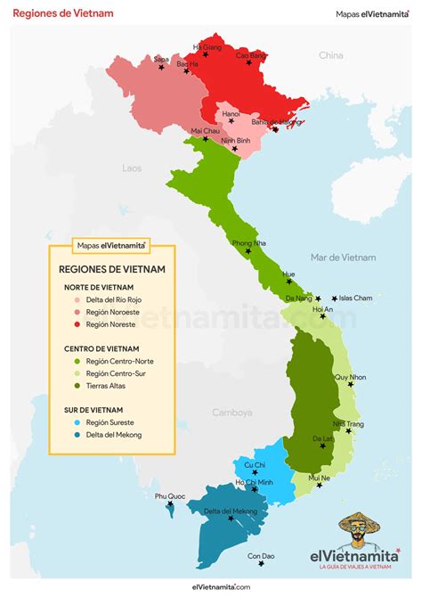 Mapa de Vietnam destacando las regiones de Phu Quoc, Phan Thiet y Nha Trang