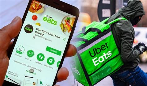 Temático: Persona usando la aplicación Uber Eats en su teléfono para pedir comestibles