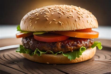 Foto de una hamburguesa casera con aguacate, tomate, lechuga y cebolla en pan integral
