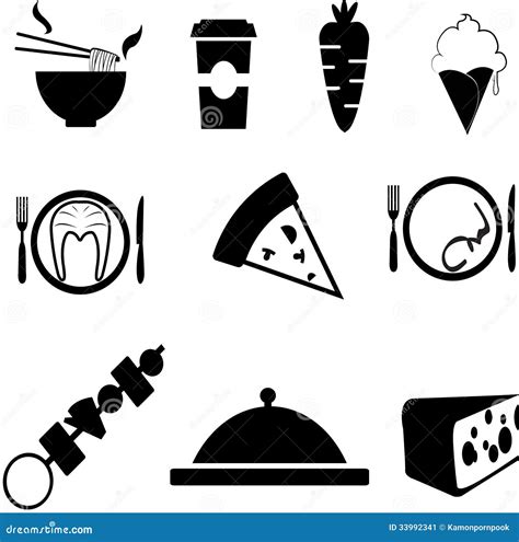 Ilustración de varios iconos de comida creados con formas simples y sombreado.