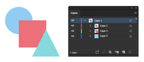 Ejemplo de rectángulo y elipse interactivos en el panel Capas de Adobe Illustrator.