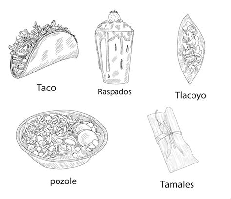 Ilustración de diferentes platillos mexicanos elaborados con tortillas