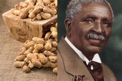 Retrato de George Washington Carver rodeado de productos derivados del maní
