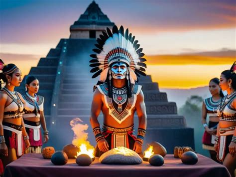 Recreación de rituales aztecas con ornamentos de maíz reventado.