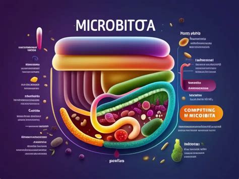 Ilustración del microbioma intestinal y su relación con la dieta.